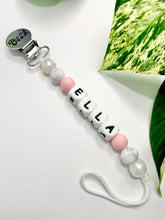 Load image into Gallery viewer, Soother Clip | PERSONALIZED Silicone Letters | Soft Pink + Pearl
