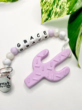 Load image into Gallery viewer, Teething Clip | PERSONALIZED Silicone Letters | Cactus | Purple
