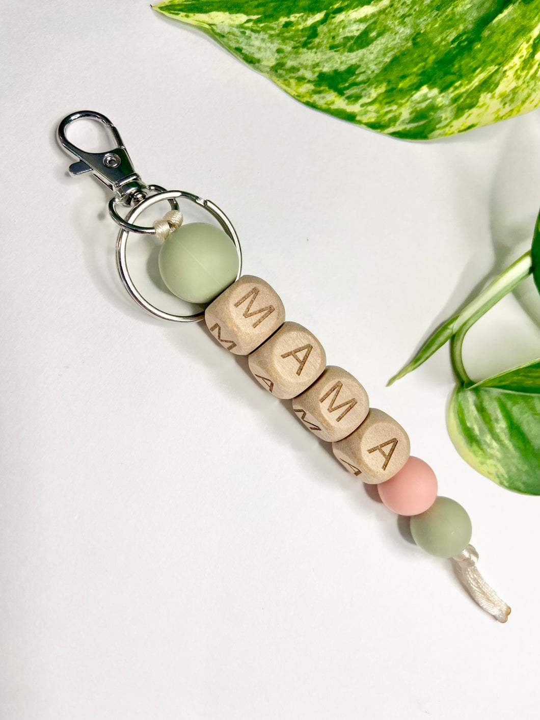MAMA Keychain | Sage & Pink | Wood Letters