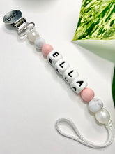 Load image into Gallery viewer, Soother Clip | PERSONALIZED Silicone Letters | Soft Pink + Pearl
