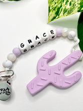 Load image into Gallery viewer, Teething Clip | PERSONALIZED Silicone Letters | Cactus | Purple
