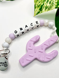 Teething Clip | PERSONALIZED Silicone Letters | Cactus | Purple